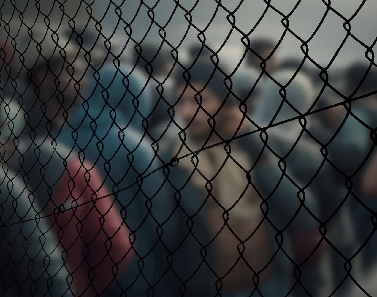 Detention Center Fence Blurred People